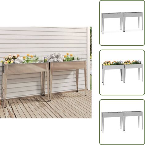 The Living Store Fioriere da Giardino 2 pz Acciaio Zincato - Fioriere in acciaio zincato