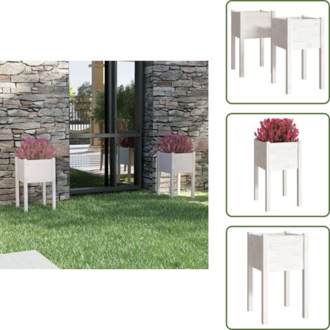 The Living Store Fioriere da Giardino 2 pz Bianche 40x40x70 cm in Legno di Pino - Fioriere in legno