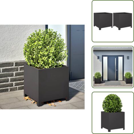 The Living Store Fioriere da Giardino 2 pz Nere 40x40x40 cm in Acciaio - Fioriere in acciaio