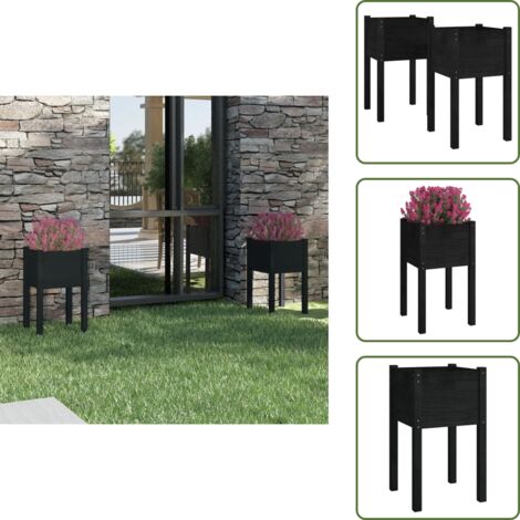 The Living Store Fioriere da Giardino 2 pz Nere 40x40x70 cm in Legno di Pino - Fioriere in legno