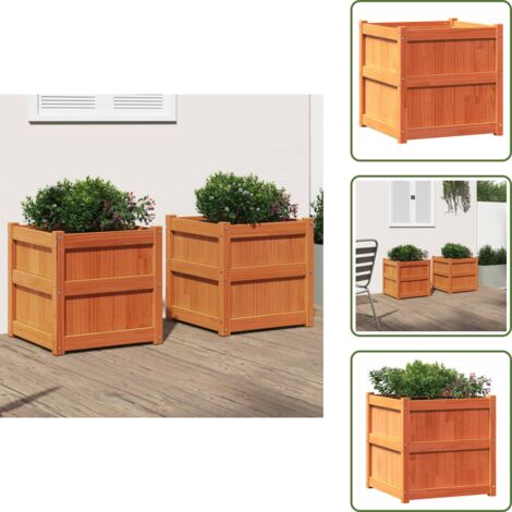 The Living Store Fioriere da Giardino 2pz Marrone Cera Legno Massello di Pino - Fioriere in legno