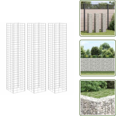 The Living Store Fioriere Rialzate a Gabbione 3 pz 30x30x150 cm in Ferro - Gabbione per giardino
