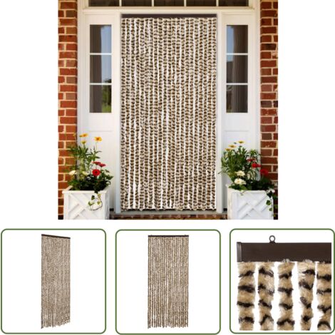 The Living Store Fliegenvorhang Beige und Braun 90x200 cm Chenille - Fliegenvorhang - Insektenschutz - Türvorhang - Sommergarten - Balkon