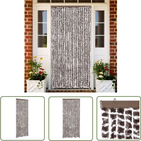The Living Store Fliegenvorhang Braun und Weiß 90x200 cm Chenille - Fliegenvorhang - Insektenschutz - Türvorhang - Fliegenschutz - Sommergarten