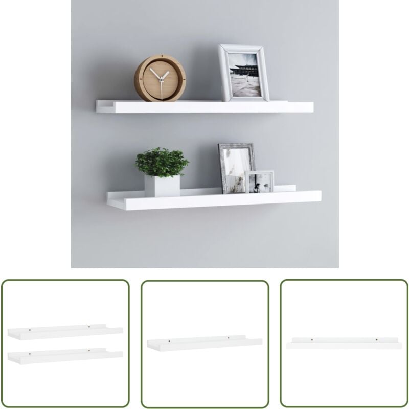 The Living Store - tagères à rebord pour cadre photo 2 pcs Blanc 40x9x3 cm mdf - Étagères Murales - Étagères Déco - Rangement Mural - Décoration