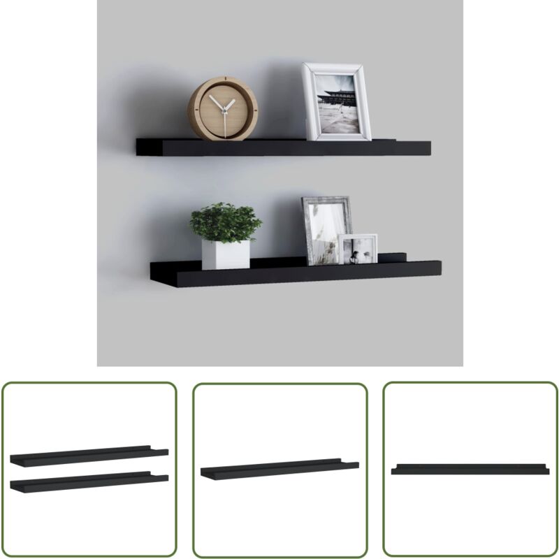 The Living Store - tagères à rebord pour cadre photo 2 pcs Noir 60x9x3 cm mdf - Étagères Murales - Étagères Déco - Rangement Mural - Décoration