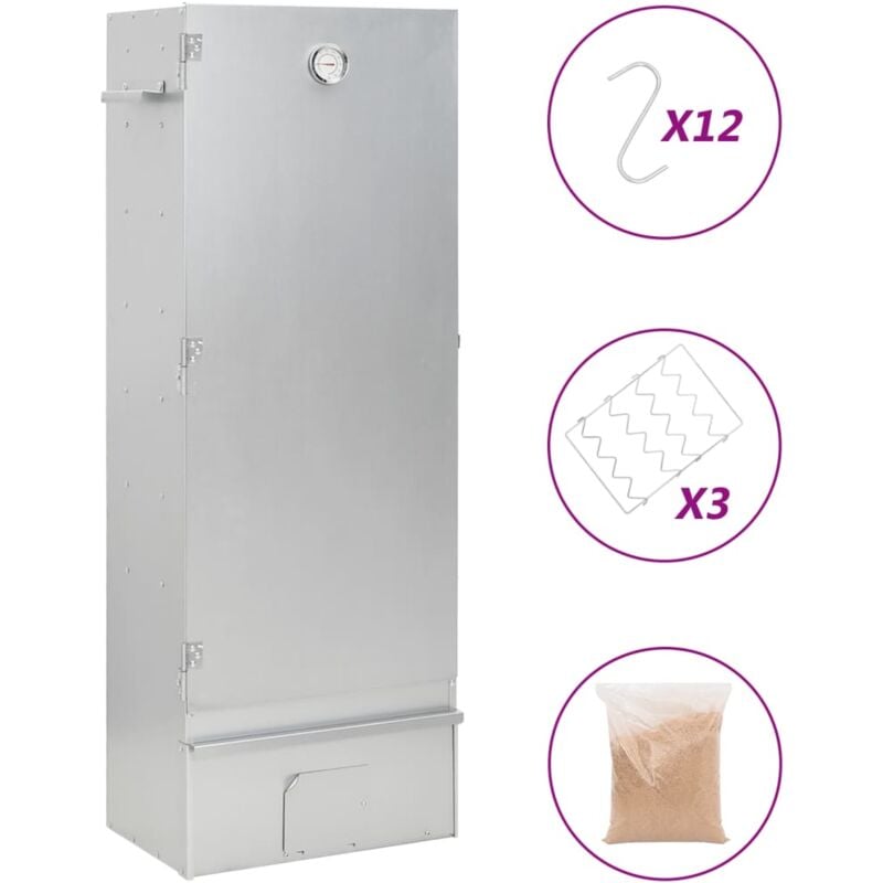 The Living Store - Fumoir pour four à barbecue avec copeaux de bois 44,5x29x110 cm Argent