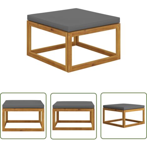The Living Store Fußhocker mit Dunkelgrauem Polster Akazie Massivholz - Holzfußhocker - Gartenstuhl - Lounge Set - Outdoor Möbeln - Akaciastisch