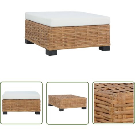 The Living Store Fußhocker mit Kissen Natürliches Rattan - Rattenfußhocker - Wohnzimmer Dekoration - Lounge Möbel - Outdoor Möbeln - Gartenstuhl