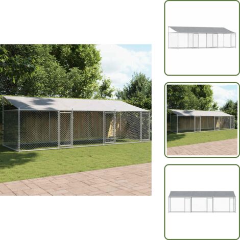 The Living Store Gabbia Cani con Tetto e Porte Grigia 6x2x2 m in Acciaio Zincato - Gabbia da esterno