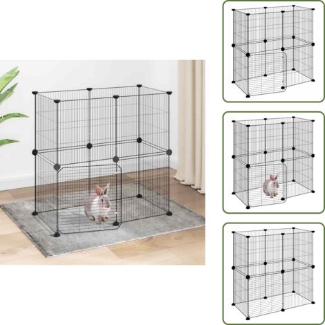 The Living Store Gabbia per Animali 12 Pannelli con Porta Nero 35x35 cm Acciaio - Gabbia per cani