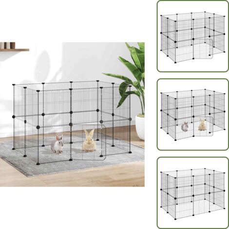 The Living Store Gabbia per Animali 20 Pannelli con Porta Nera 35x35 cm Acciaio - Gabbia per cani