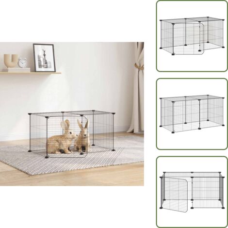 The Living Store Gabbia per Animali 8 Pannelli con Porta Nero 35x35 cm Acciaio - Gabbia per cani