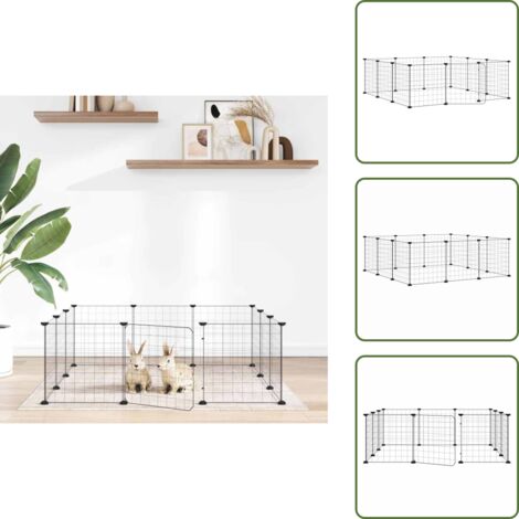 The Living Store Gabbia per animali domestici a 12 pannelli con porta nera 35x35 cm in acciaio - Gabbia in acciaio