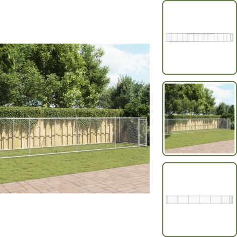 The Living Store Gabbia per Cani con Porta Grigia 12x2x1,5 m in Acciaio Zincato - Gabbia da esterno