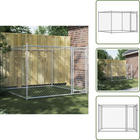 The Living Store Gabbia per Cani con Porta Grigia 2x2x1,5 m in Acciaio Zincato - Gabbia da esterno