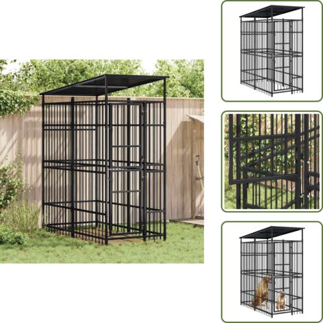 The Living Store Gabbia per Cani da Esterno con Tetto in Acciaio 1,84 m² - Gabbia per cani con tetto