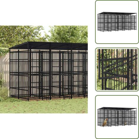 The Living Store Gabbia per Cani da Esterno con Tetto in Acciaio 9,22 m² - Gabbia per cani con tetto