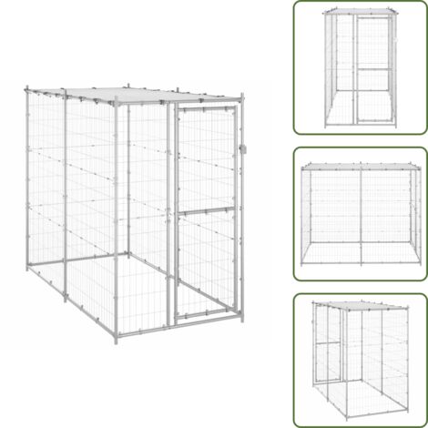 The Living Store Gabbia per Cani da Esterno in Acciaio con Tetto 110x220x180 cm - Gabbia per cani in acciaio