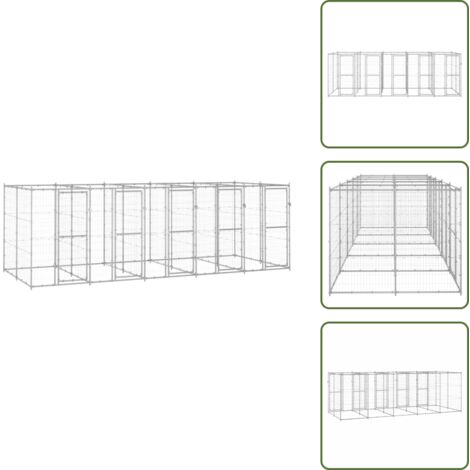 The Living Store Gabbia per Cani da Esterno in Acciaio Zincato 12,1 m² - Gabbia per cani in acciaio zincato