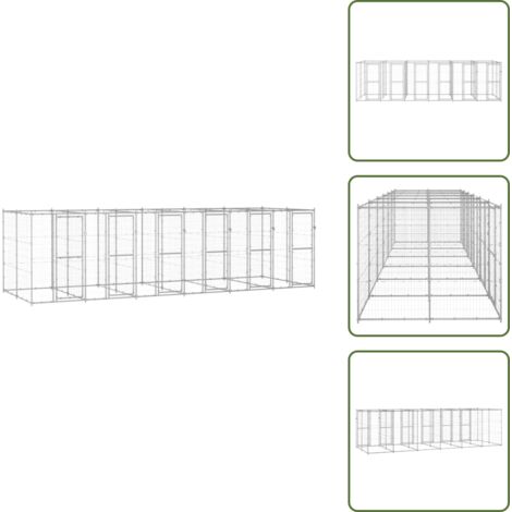 The Living Store Gabbia per Cani da Esterno in Acciaio Zincato 14,52 m² - Gabbia per cani in acciaio zincato