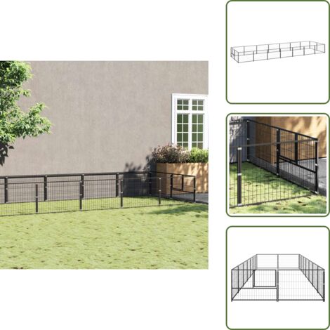 The Living Store Gabbia per Cani Nera 14 m² in Acciaio - Gabbia per cani esterna
