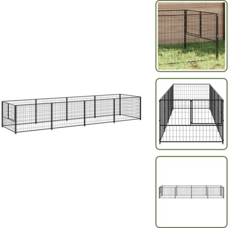 The Living Store Gabbia per Cani Nera 4 m² in Acciaio - Gabbia per cani esterna