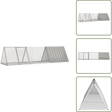 The Living Store Gabbia per conigli grigia 302,5x80,5x71 cm in acciaio zincato - Conigliera