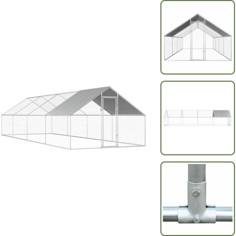 The Living Store Gabbia per Polli da Esterno 2,75x8x1,92m in Acciaio Zincato - Gabbia da esterno