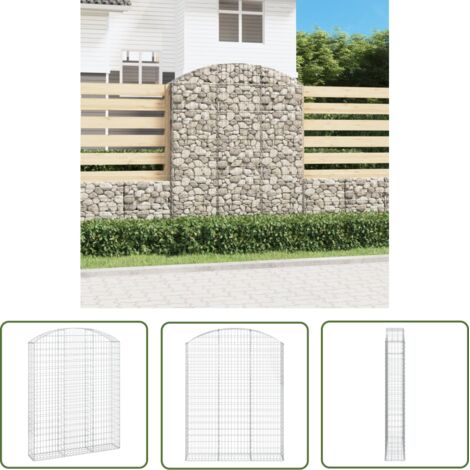 The Living Store Gabione mit Hochbogen 150x30x180/200 cm Verzinktes Eisen - Gabionenkorb - Gabionenwand - Gartendekoration - Gartenzubehör - Zaun
