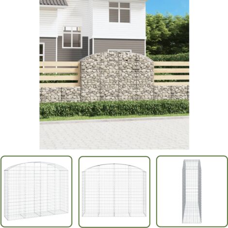 The Living Store Gabione mit Hochbogen 200x50x140/160 cm Verzinktes Eisen - Gabionenkorb - Gabionenwände - Gartendekoration - Eisenmöbel - Zaun