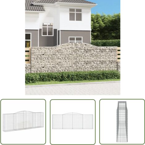The Living Store Gabione mit Hochbogen 400x50x140/160 cm Verzinktes Eisen - Gabionenkorb - Gabionenwände - Gartendeko - Gartenzubehör - Zaun