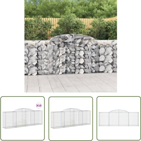 The Living Store Gabionen mit Hochbogen 10 Stk 300x50x100/120cm Verzinktes Eisen - Gabionen - Gartendeko - Gartenzubehör - Zaun - Sichtschutz