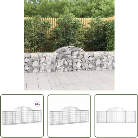 The Living Store Gabionen mit Hochbogen 11 Stk. 200x30x60/80 cm Verzinktes Eisen - Gabionen - Gartendeko - Gartenzubehör - Zaun - Sichtschutz