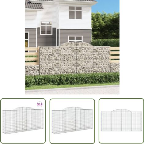 The Living Store Gabionen mit Hochbogen 12 Stk 300x50x140/160cm Verzinktes Eisen - Gabionen - Gabionenkorb - Gartendeko - Zaun - Sichtschutz