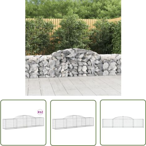 The Living Store Gabionen mit Hochbogen 12 Stk. 300x50x60/80 cm Verzinktes Eisen - Gabionen - Gartendeko - Eisenmöbel - Zaun - Sichtschutz