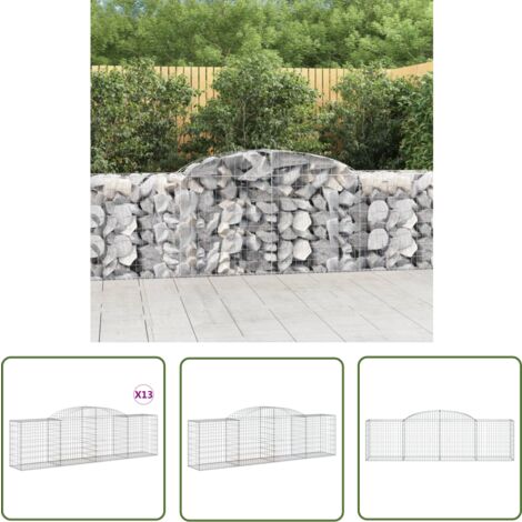 The Living Store Gabionen mit Hochbogen 13 Stk. 300x50x80/100cm Verzinktes Eisen - Gabionen - Gabionenwand - Gartendeko - Gartenzubehör - Zaun