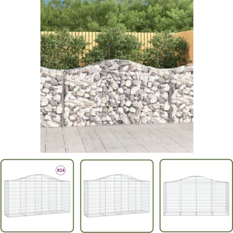 The Living Store Gabionen mit Hochbogen 14 Stk 200x50x100/120cm Verzinktes Eisen - Gabionen - Gabionenkorb - Gartendeko - Gartenzubehör - Zaun