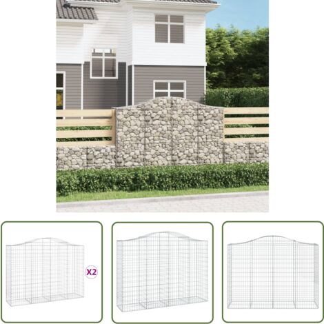 The Living Store Gabionen mit Hochbogen 2 Stk. 200x50x140/160cm Verzinktes Eisen - Gabionen - Gartenzaun - Gartendeko - Eisenkonstruktion - Korrosionsschutz