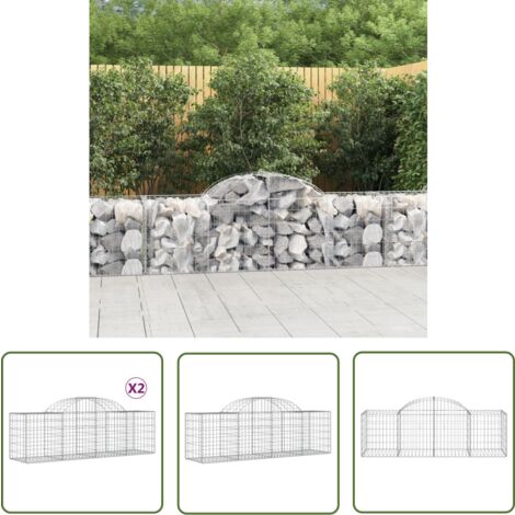 The Living Store Gabionen mit Hochbogen 2 Stk. 200x50x60/80 cm Verzinktes Eisen - Gabionen - Gabionenkorb - Gartendeko - Gartenzubehör - Zaun