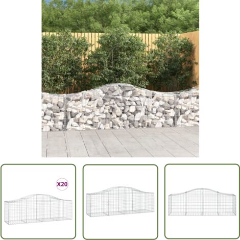 The Living Store Gabionen mit Hochbogen 20 Stk. 200x50x60/80 cm Verzinktes Eisen - Gabionen - Gabionenkorb - Gartendeko - Gartenzubehör - Zaun