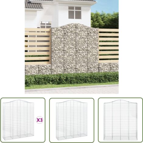 The Living Store Gabionen mit Hochbogen 3 Stk. 200x50x220/240cm Verzinktes Eisen - Gabionen - Gartenzaun - Gartendeko - Gartengestaltung - Staketenzaun