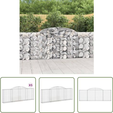 The Living Store Gabionen mit Hochbogen 5 Stk. 300x30x100/120cm Verzinktes Eisen - Gabionen - Gabionenkorb - Gartendeko - Gartenzubehör - Zaun