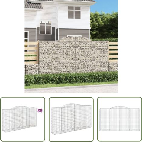 The Living Store Gabionen mit Hochbogen 5 Stk. 300x50x160/180cm Verzinktes Eisen - Gabionen - Gartenzaun - Gartendeko - Staketenzaun - Gartengestaltung