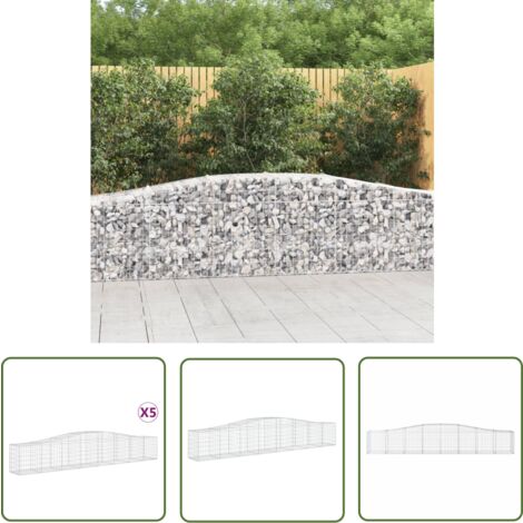 The Living Store Gabionen mit Hochbogen 5 Stk. 400x50x60/80cm Verzinktes Eisen - Gabionen - Gartendeko - Gartenzubehör - Zaun - Sichtschutz