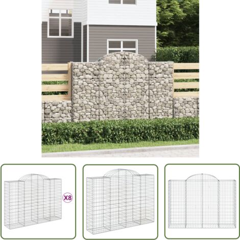 The Living Store Gabionen mit Hochbogen 8 Stk. 200x50x140/160cm Verzinktes Eisen - Gabionen - Gabionenkorb - Gartendeko - Zaun - Sichtschutz