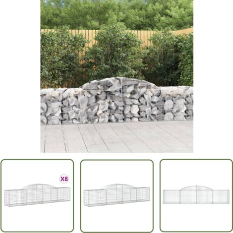 The Living Store Gabionen mit Hochbogen 8 Stk. 300x50x60/80 cm Verzinktes Eisen - Gabionen - Gabionenkörbe - Gartendeko - Zaun - Sichtschutz