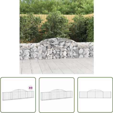 The Living Store Gabionen mit Hochbogen 9 Stk. 300x30x60/80 cm Verzinktes Eisen - Gabionen - Gabionenkorb - Gartendeko - Zaun - Sichtschutz