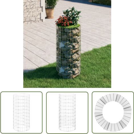 The Living Store Gabionen-Säule Rund Verzinkter Stahl Ø50x100 cm - Gabionsäule - Gabionen - Gartengestaltung - Terrassenbepflanzung - Ziergarten