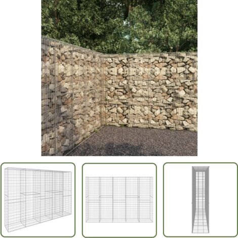 The Living Store Gabionenwand mit Abdeckung Verzinkter Stahl 300 x 50 x 200 cm - Gabionenwand - Stahltrennung - Terrassenbepflanzung - Ziergarten - Fassadendekoration